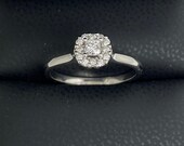 Natural diamond princess cut halo engagement ring 18ct white gold
