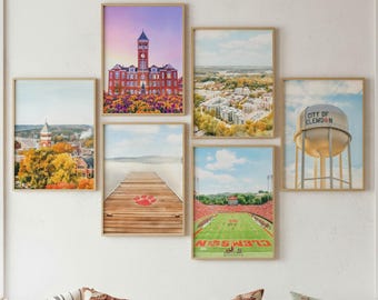 Clemson SC Wall Art Print Set: University Watercolor Decor Gift, Digital South Carolina Travel Poster Artwork Tillman Hall Wall Art Painting
