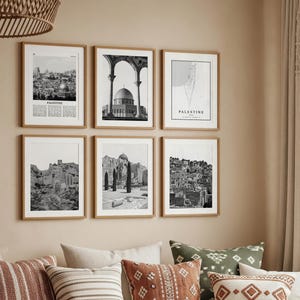 Digital Palestine Print Set of 6, Palestine Map Decor, Black and White Palestine Wall Art Photos, Palestine Travel Poster, Palestine Gifts