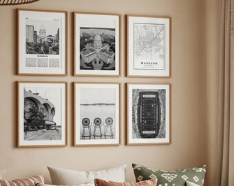 Madison Wisconsin Map Art Print: Black and White Cityscape (Digital Download)
