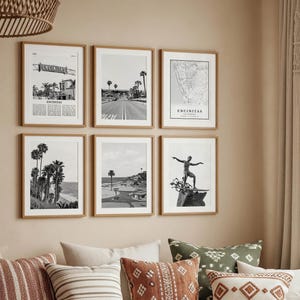 Encinitas California Print Set Of 6, Black and White Encinitas Map, Encinitas Surfer Wall Art Photo, Encinitas Travel Poster, San Diego Gift