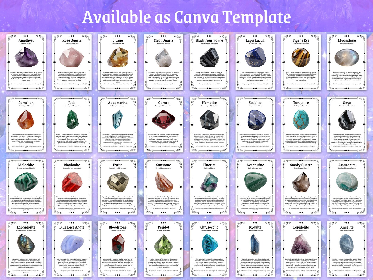 100 Editable Printable Crystal Meaning Cards, Gemstone Meanings ...