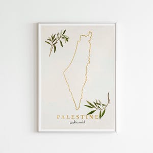 Digitale kaartkunst Palestina, neutrale muurafdrukken, beige prints voor aan de muur, Palestina bohodecor, olijfboomfoto, Palestina cadeau Palestina