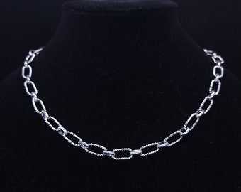 Sterling Silver Twisted Oval Link Chain Necklace