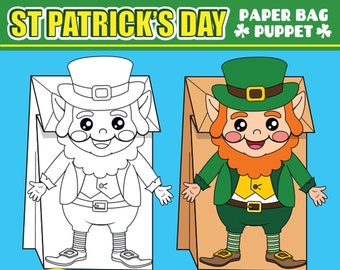 Leprechaun Paper Bag Puppet | St Patrick&#39;s Day Activity Craft for Kids | PRINTABLE DIY Puppet for Classroom Party or Puppet Show