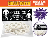 Halloween Treat Bag Topper PRINTABLE | Skeleton Bones Candy Treat Bag Topper Bag of Bones | Halloween Goodie Bag Label for Class Party