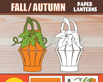 Pumpkin Paper Lantern Crafts | Fall Autumn Crafts PRINTABLE Activity for Kids | DIY Thanksgiving Paper Lantern Template - Pumpkin Crafts