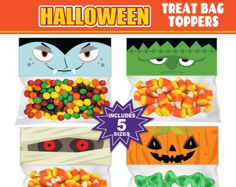 Printable Halloween Treat Bag Topper BUNDLE | Vampire Frankie Pumpkin Mummy Candy Treat Bag Topper | Halloween Goodie Bag Label Class Party