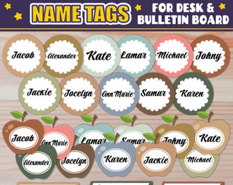 Etiquetas de nombres de aula / Para tablón de anuncios, exhibición de puertas y etiquetas de nombres de escritorio / Versión EDITABLE incluida / Descarga digital / Colores TIERRA