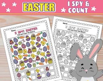Easter I Spy Game | Printable Activity, Coloring Version (Digital Download)