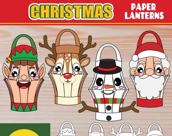 Kerst papieren lantaarn ambachten BUNDEL | Elf Santa Rendier Sneeuwpop AFDRUKBARE Activiteit | DIY papieren lantaarn sjabloon - vakantie klas decor