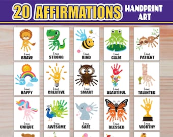 20 Affirmation Handprint Crafts Art | Affirmations Handprint Art Bundle DIY | Handprint Keepsake for School Preschool | Affirmation for Kids