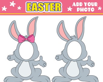 Easter Bunny Faceless Add your Own Photo Picture | PNG Easter Bunny Boy & Girl Add Photo Clipart | Class Decor Bulletin Board, Sublimation