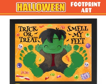Halloween Footprint Art | Frankenstain Footprint Craft |Happy Halloween Gift | PRINTABLE Activity for Kids | Baby Toddler Preschool Keepsake