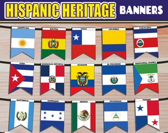 Hispanic Heritage Month Printable Flags Banner For Door Wall Decor and Bulletin Board