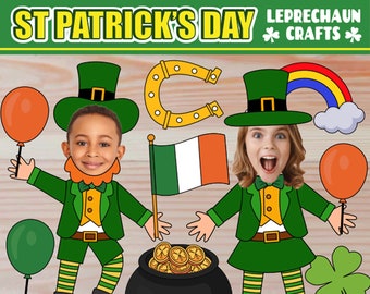 St Patrick&#39;s Day Craft for Bulletin Board | Leprechaun Yourself Face Photo | Add your Own Photo Picture | DIY Build a Leprechaun Activity