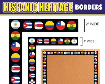 Hispanic Heritage Month Printable Borders For Door or Wall Decor and Bulletin Board | Spanish Speaking Countries Flags | Classroom Decor