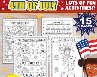 4th of July Activity Pack For Kids | Independence Day Worksheets and Games | PRINTABLE Patriotic Activities for kids BUNDLE | Coloring