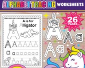 Unicorn Alphabet Tracing Worksheets | ABC Handwriting Practice (26 Pages)