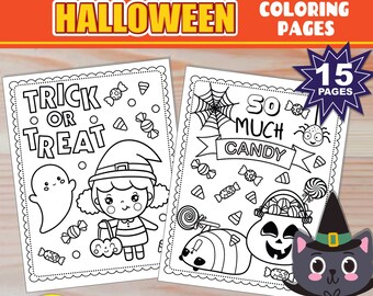 Halloween Coloring Pages | Non-Scary Halloween Activity Sheets | Kawaii Halloween |PRINTABLE Coloring Book for Kids | Halloween Party Favors