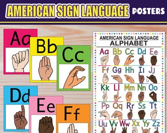 ASL Alphabet Posters | American Sign Language Display | PRINTABLE | Classroom Decor | Educational Posters for Kids | Rainbow Colors