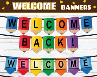 PRINTABLE Crayons & Pencils Welcome Banner l Back to School Garland Sign for Bulletin Board, Classroom Decor, Wall Decor, or Door Display
