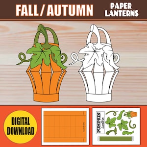 Pumpkin Paper Lantern Crafts | Fall Autumn Crafts PRINTABLE Activity for Kids | DIY Thanksgiving Paper Lantern Template - Pumpkin Crafts