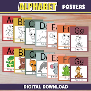 Alphabet Posters | PRINTABLE | BOHO Bright Colors | Classroom Decor | Animal Alphabet Posters | ABC Educational Poster for Kids