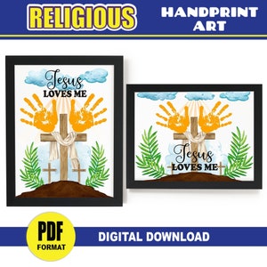 Religiöse christliche Handabdruck Kunst | Kreuz Jesus liebt mich Bibel Handabdruck Handwerk Aktivität Kinder | DRUCKBARE Andenken Vorschule Sonntagsschule