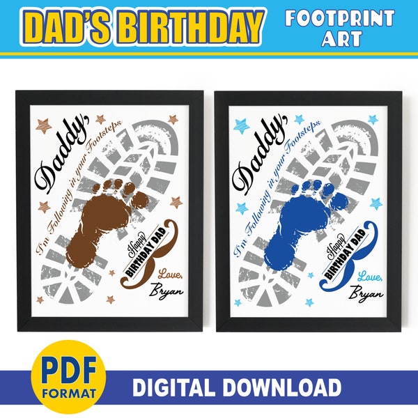 Papas Geburtstag Fußabdruck Kunst | Fußstapfen | Alles Gute zum Geburtstag Geschenk von Sohn / Tochter | DRUCKBARE Bday Karte Papa | Baby Kleinkind Andenken Craft