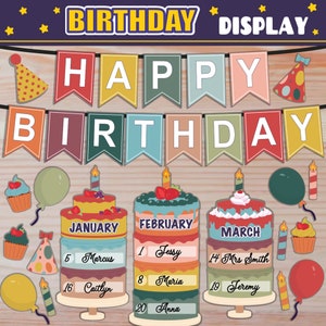 Birthday Display Classroom Decor | PRINTABLE | With Birthday Banner | Bulletin Board, Door Display | BOHO Bright Colors | Class Birthdays