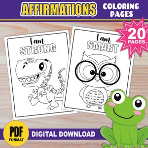 Affermazioni da colorare per bambini / 20 fogli da colorare Consapevolezza e positività Salute mentale / Crescita mentale Affermazioni "Io sono" stampabili