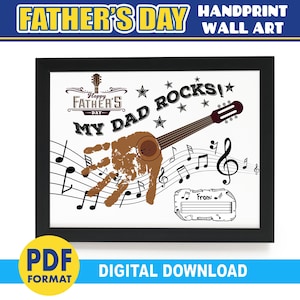 Father&#39;s Day Handprint Art | Acoustic Guitar | Handprint Craft for Kids | Fathers Day Gift | PRINTABLE Handprint DIY Keepsake Wall Art