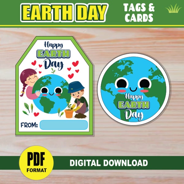 PRINTABLE Earth Day Gift Tags and Cards | Happy Earth Day Cards for School Class Treats, Candy, Gifts, Sweets