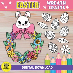 Easter Wreath Crafts Activity for Kids PRINTABLE Easter Egg Wreath Spring DIY Wreath for Kids image 1