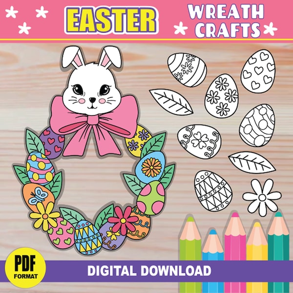 Easter Wreath Crafts Activity for Kids | PRINTABLE Easter Egg Wreath | Spring DIY Wreath for Kids