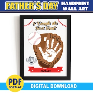 Impronte artigianali per la festa del papà / Ho catturato il miglior papà / Regalo di baseball con impronte di mani dai bambini / Impronte stampabili fai-da-te Ricordo da parete