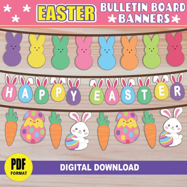 Easter PRINTABLE Banner Kit | PRINTABLE Easter Pennant Bunting | Easter Bunny Eggs Carrots | Party Favors | Easter Bulletin Board Decor