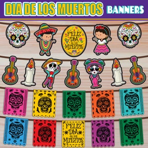 Dia de los Muertos AFDRUKBARE banner | Dag van de Dode Garland Wimpel | Prikbord voor decor van de klas | Suikerschedelfeest | Mexicaanse Picado