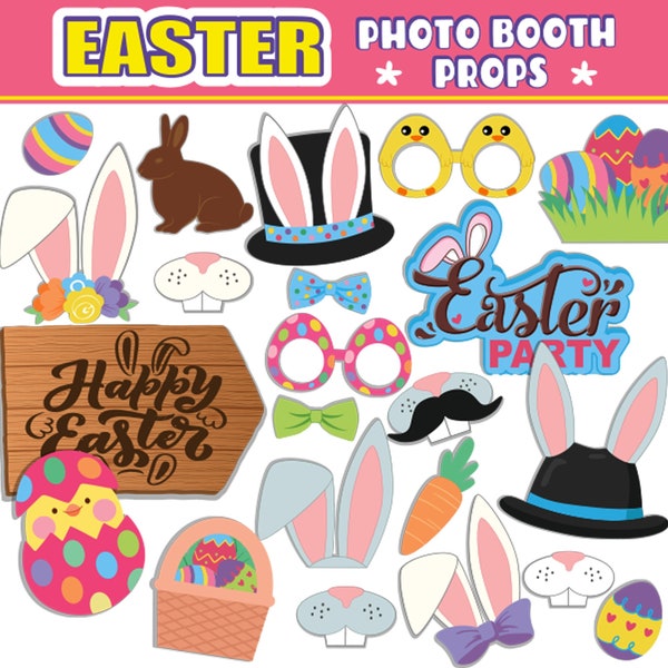 Easter Photo Booth PRINTABLE Props | Photobooth Kit | 22 Items | Easter Party Favors | Easter Activity and Crafts for Kids | Easter Decor