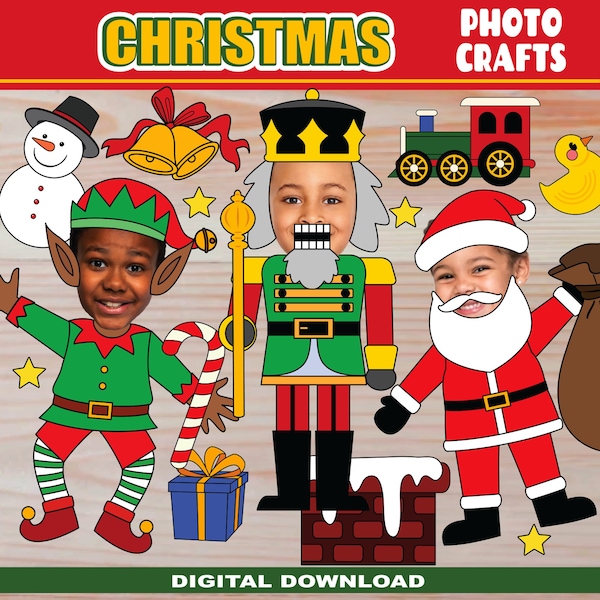 Christmas Craft for Kids BUNDLE | Santa Nutcracker & Elf Christmas Paper Craft | Add your Own Photo / Picture | Build-a-Santa, Elf Yourself