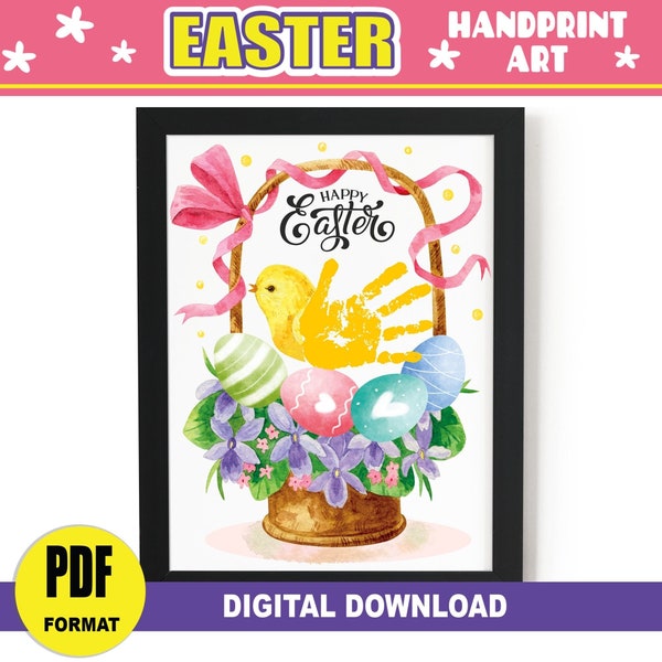 Easter Handprint Art | Easter Basket Chic Handprint PRINTABLE Craft | Happy Easter Activity Crafts for Kids| Baby Toddler Preschool Daycare