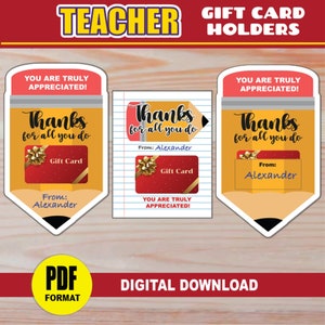 Pencil Teacher Gift Card Holder | PRINTABLE Thanks for All You Do Teacher Appreciation Gift, End of the Year Back to School for School Staff
