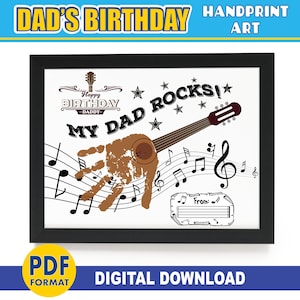 Papa's verjaardag handafdruk kunst | Gitaar | Gelukkig verjaardagscadeau van zoon/dochter | AFDRUKBARE verjaardagskaart voor papa | Baby peuter aandenken ambacht