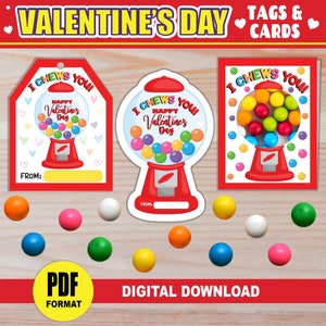 DRUCKBARE Valentinstag Geschenkanhänger und Gumball Karten | I Chews You Gum Ball Maschine Valentines Karten | Schulklasse Leckereien, Süßigkeiten, Süßigkeiten