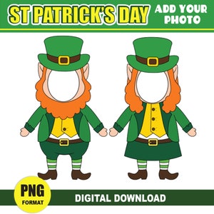 St. Patrick's Day Kabouter Voeg je eigen foto toe | PNG kabouter jongen & meisje clipart | Klasse- of deurdecoratie Bulletin Board-sublimatie