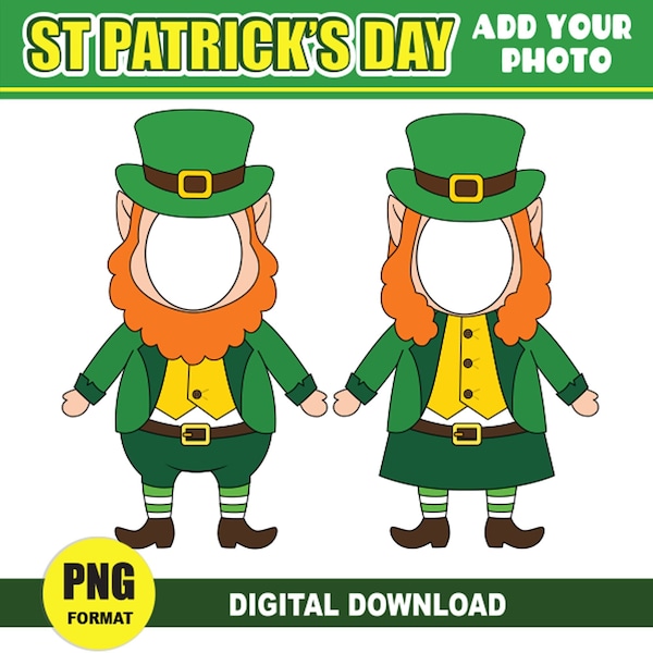 St Patrick's Day Leprechaun Add your Own Photo Picture | PNG Leprechaun Boy & Girl Clipart | Class or Door Decor Bulletin Board Sublimation