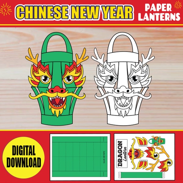 Dragon Paper Lantern Crafts | Chinese New Year PRINTABLE Year of the Dragon Lunar New Year Activity | DIY Chinese Paper Lantern Template