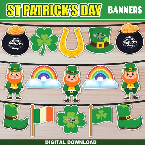 St Patrick's Printable Banner | St Patricks Garland Pennant Banner Bunting | Classroom Decoration, Bulletin Board or Door Decor for Party