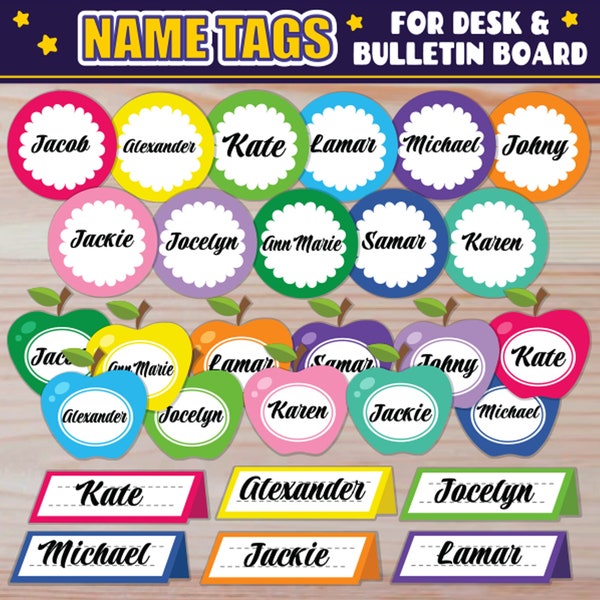 Classroom Name Tags | For Bulletin Board, Door Display and Desk Name Tags |  EDITABLE Version Included |  Digital Download |  RAINBOW Colors